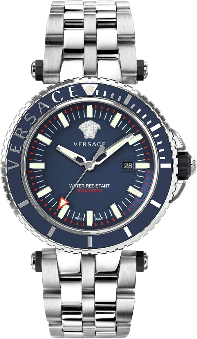 Versace VEAK00418 Versace-Race Diver Analog Wrist Watch for Men Blue/Silver